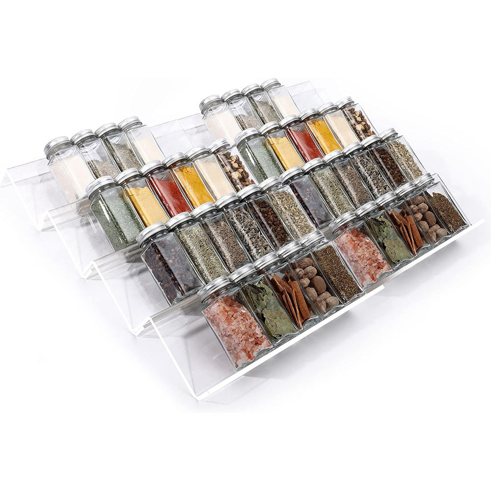 Acrylic Spice Display Rack – Tiered Countertop Organizer for Kitchen Cabinets & Pantries