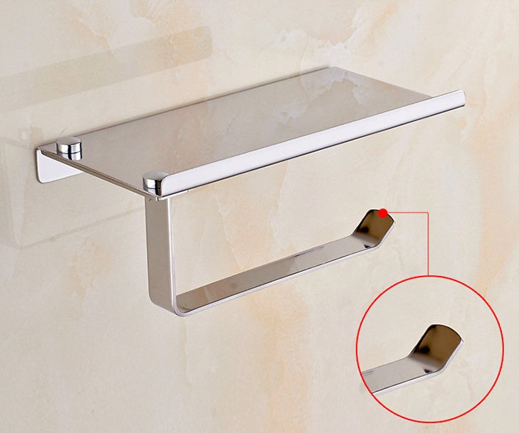 Stainless Steel Toilet Paper Holder with Phone Shelf – Bathroom Wall Storage Accessory