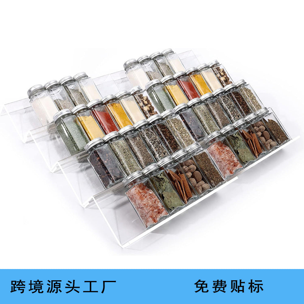 Acrylic Spice Display Rack – Tiered Countertop Organizer for Kitchen Cabinets & Pantries