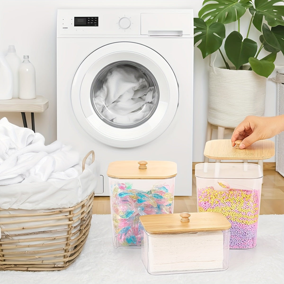 Clear Laundry Detergent Organizer Bins – 3-Pack Storage Containers for Laundry Room Shelves