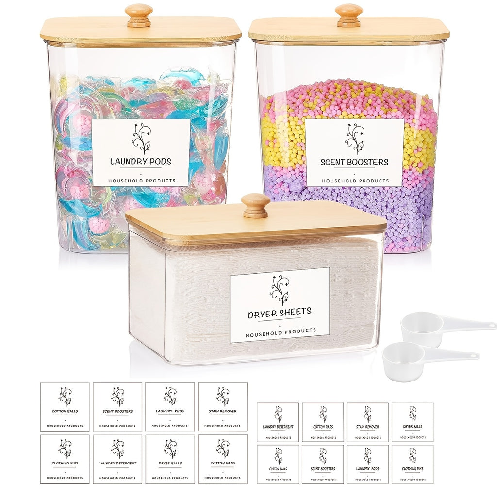 Clear Laundry Detergent Organizer Bins – 3-Pack Storage Containers for Laundry Room Shelves
