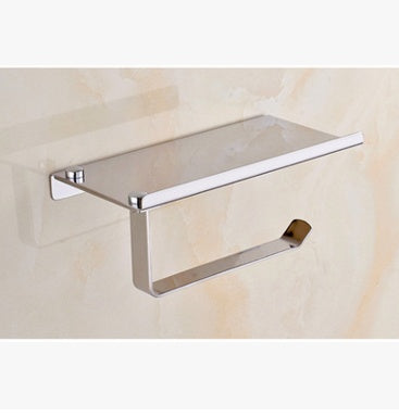 Stainless Steel Toilet Paper Holder with Phone Shelf – Bathroom Wall Storage Accessory
