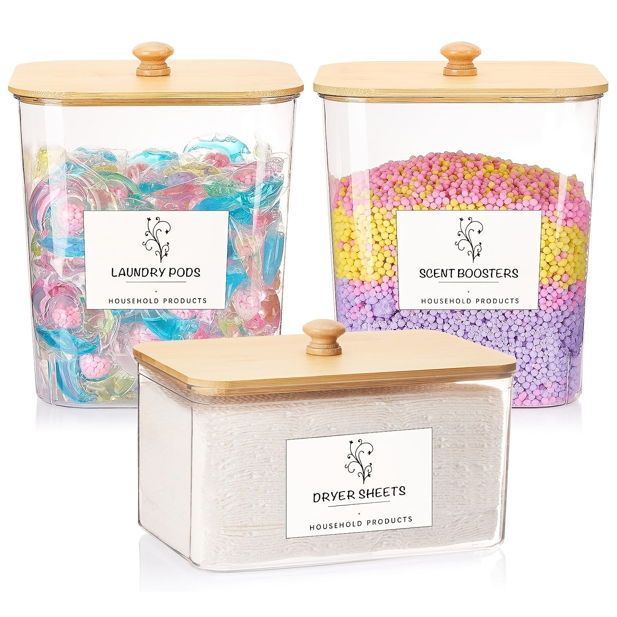 Clear Laundry Detergent Organizer Bins – 3-Pack Storage Containers for Laundry Room Shelves