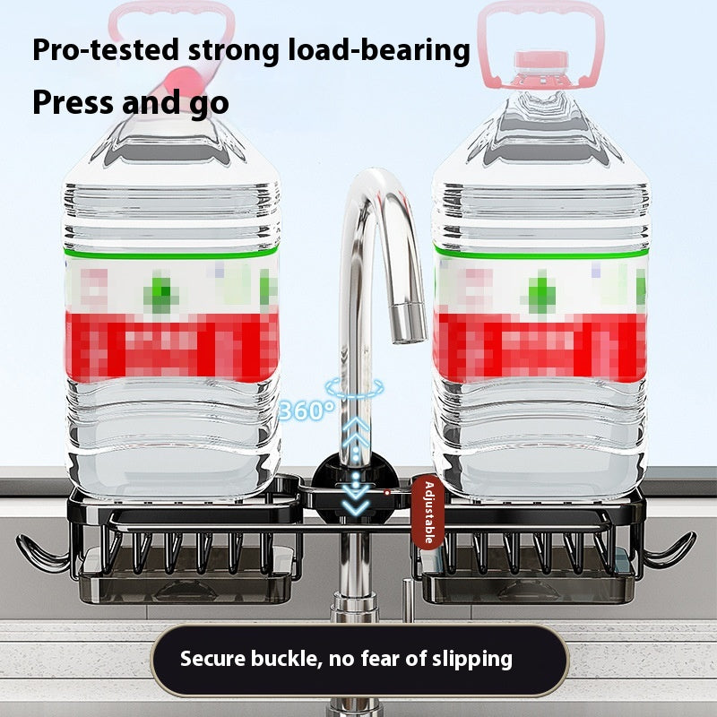 Over-the-Sink Faucet Storage Rack – Aluminum Drain Basket Organizer for Kitchen & Bathroom